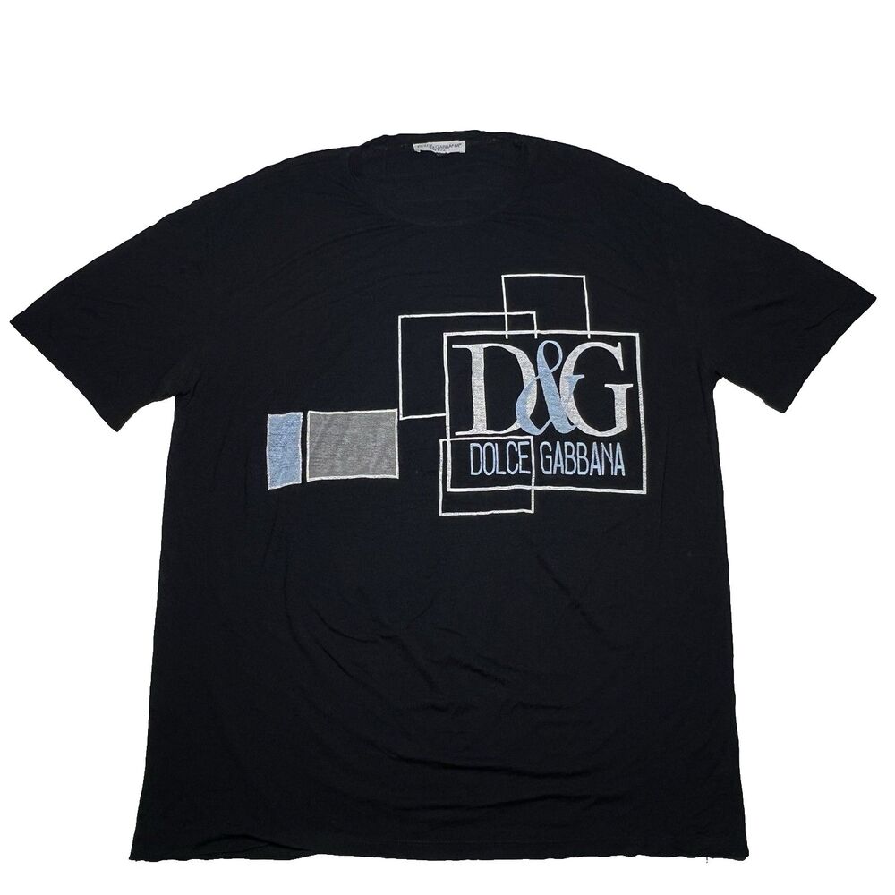 Dolce & Gabbana Vintage D&G Men's Black Graphic T-Shirt Geometric Logo Sz XL